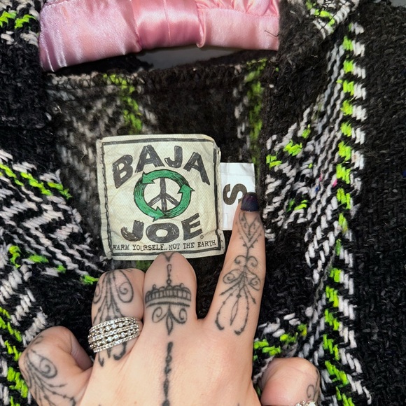 Baja Joe Neon Green Trim Herringbone Baja Hoodie Black White Green Size S - Picture 3 of 7